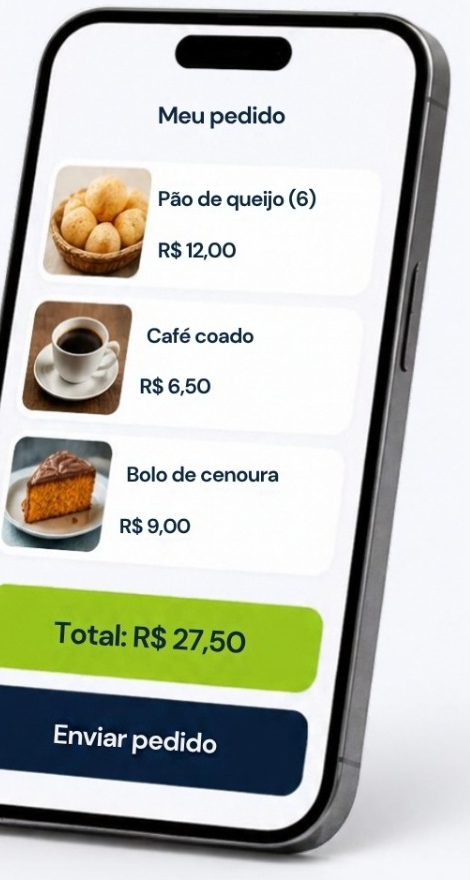 Tela do app da Vória com o pedido do cliente e o total somado